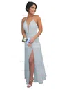Chiffon V-neck A-line Ankle-length with Split Front Bridesmaid Dresses #UKM010020104497