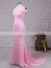Tulle Jersey Off-the-shoulder Trumpet/Mermaid Sweep Train with Sashes / Ribbons Bridesmaid Dresses #UKM010020104517
