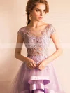 A-line Scoop Neck Tulle with Appliques Lace Asymmetrical Cap Straps High Low Glamorous Bridesmaid Dresses #UKM010020103141