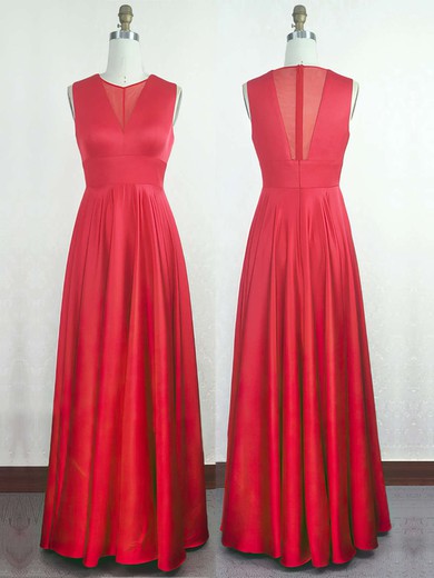 Silk-like Satin Scoop Neck A-line Floor-length with Ruffles Bridesmaid Dresses #UKM010020104297