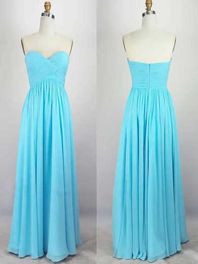 A-line Sweetheart Chiffon Floor-length with Pleats Bridesmaid Dresses #UKM010020104308