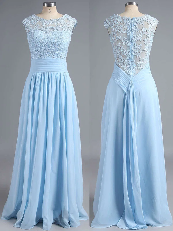 Discounted A-line Scoop Neck Chiffon Tulle Appliques Lace Light Sky Blue Bridesmaid Dresses #UKM010020101630