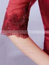 A-line Off-the-shoulder Satin Floor-length Appliques Lace Burgundy 1/2 Sleeve Bridesmaid Dresses #UKM010020102406