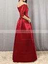 A-line Off-the-shoulder Satin Floor-length Appliques Lace Burgundy 1/2 Sleeve Bridesmaid Dresses #UKM010020102406