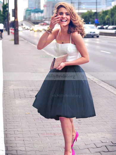 Two Piece Tulle Skirt Bridesmaid Dresses Black Tea Length