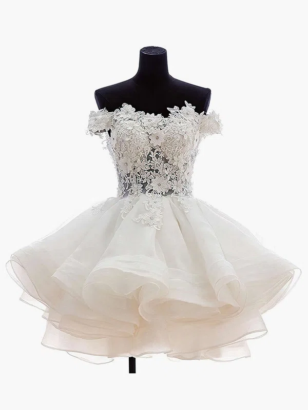 Princess Off-the-shoulder Organza Tulle Appliques Lace Short/Mini Cute Bridesmaid Dresses #UKM010020102801