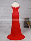 Ladies Sheath/Column Ruffles Red Silk-like Satin Off-the-shoulder Bridesmaid Dresses #UKM010020102332