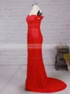 Ladies Sheath/Column Ruffles Red Silk-like Satin Off-the-shoulder Bridesmaid Dresses #UKM010020102332
