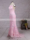 Lace Scoop Neck Sheath/Column Sweep Train Lace Bridesmaid Dresses #UKM010020104813