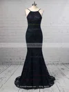 Lace Scoop Neck Sheath/Column Sweep Train Lace Bridesmaid Dresses #UKM010020104813