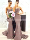 Tulle Silk-like Satin Sweetheart Trumpet/Mermaid Sweep Train Appliques Lace Bridesmaid Dresses #UKM010020105493