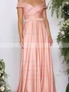 Silk-like Satin Off-the-shoulder A-line Sweep Train Ruffles Bridesmaid Dresses #UKM010020105737