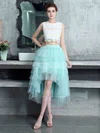 Lace Tulle Scoop Neck A-line Asymmetrical Tiered Bridesmaid Dresses #UKM010020105394