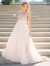 Ball Gown V-neck Tulle Sequined Sweep Train Sashes / Ribbons Bridesmaid Dresses #UKM010020106039