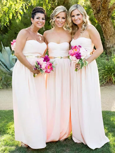 Chiffon Sweetheart A-line Floor-length Sashes / Ribbons Bridesmaid Dresses #UKM01013753