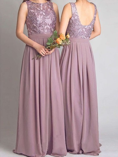 Lace Chiffon Scoop Neck A-line Floor-length Bridesmaid Dresses #UKM01013734