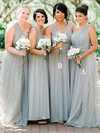 Tulle One Shoulder A-line Floor-length Ruffles Bridesmaid Dresses #UKM01013735