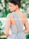 Tulle One Shoulder A-line Floor-length Ruffles Bridesmaid Dresses #UKM01013735