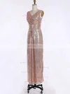 Sequined V-neck Sheath/Column Floor-length Ruffles Bridesmaid Dresses #UKM01013739