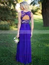 Lace Chiffon Scoop Neck A-line Floor-length Pleats Bridesmaid Dresses #UKM01013759