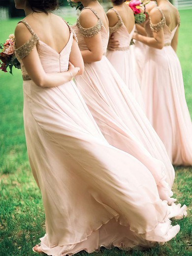 Chiffon V-neck A-line Floor-length Beading Bridesmaid Dresses #UKM01013746