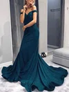 Trumpet/Mermaid Off-the-shoulder Silk-like Satin Sweep Train Sequins Prom Dresses #UKM020106403