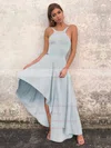 A-line Scoop Neck Silk-like Satin Asymmetrical Prom Dresses #UKM020106378