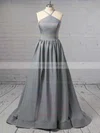 A-line Halter Silk-like Satin Sweep Train Prom Dresses #UKM020106379