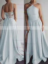 A-line Halter Silk-like Satin Sweep Train Prom Dresses #UKM020106379