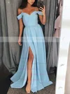 A-line Off-the-shoulder Silk-like Satin Floor-length Split Front Prom Dresses #UKM020106382