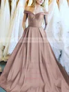 Ball Gown Off-the-shoulder Satin Floor-length Sashes / Ribbons Prom Dresses #UKM020106386