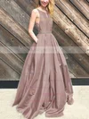 Princess Scoop Neck Taffeta Floor-length Pockets Prom Dresses #UKM020106390