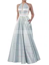 Princess Scoop Neck Satin Floor-length Pockets Prom Dresses #UKM020106399