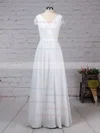 Lace Chiffon V-neck A-line Floor-length Ruffles Wedding Dresses #UKM00023283