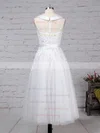 Tulle Scoop Neck Ball Gown Tea-length Beading Wedding Dresses #UKM00023272