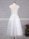 Tulle Scoop Neck Ball Gown Tea-length Beading Wedding Dresses #UKM00023274