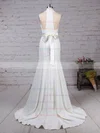 Satin Chiffon High Neck Trumpet/Mermaid Sweep Train Sashes / Ribbons Wedding Dresses #UKM00023275