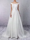 Satin Off-the-shoulder Ball Gown Sweep Train Sashes / Ribbons Wedding Dresses #UKM00023169