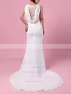 Lace Satin Chiffon Scoop Neck Sheath/Column Sweep Train Appliques Lace Wedding Dresses #UKM00023257