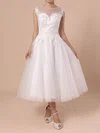 Ball Gown Illusion Tulle Tea-length Wedding Dresses With Beading #UKM00023268