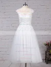 Tulle Scoop Neck Ball Gown Tea-length Beading Wedding Dresses #UKM00023268