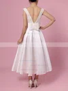 Satin Scoop Neck Princess Tea-length Bow Wedding Dresses #UKM00023269