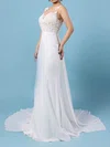 Trumpet/Mermaid Illusion Chiffon Watteau Train Wedding Dresses With Appliques Lace #UKM00023156