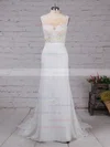 Chiffon Scoop Neck Trumpet/Mermaid Watteau Train Appliques Lace Wedding Dresses #UKM00023156