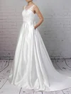 Ball Gown Illusion Satin Sweep Train Wedding Dresses With Pockets #UKM00023170