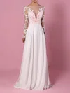 A-line Illusion Chiffon Sweep Train Wedding Dresses With Appliques Lace #UKM00023209