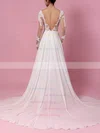 Chiffon Tulle Scoop Neck A-line Sweep Train Appliques Lace Wedding Dresses #UKM00023209