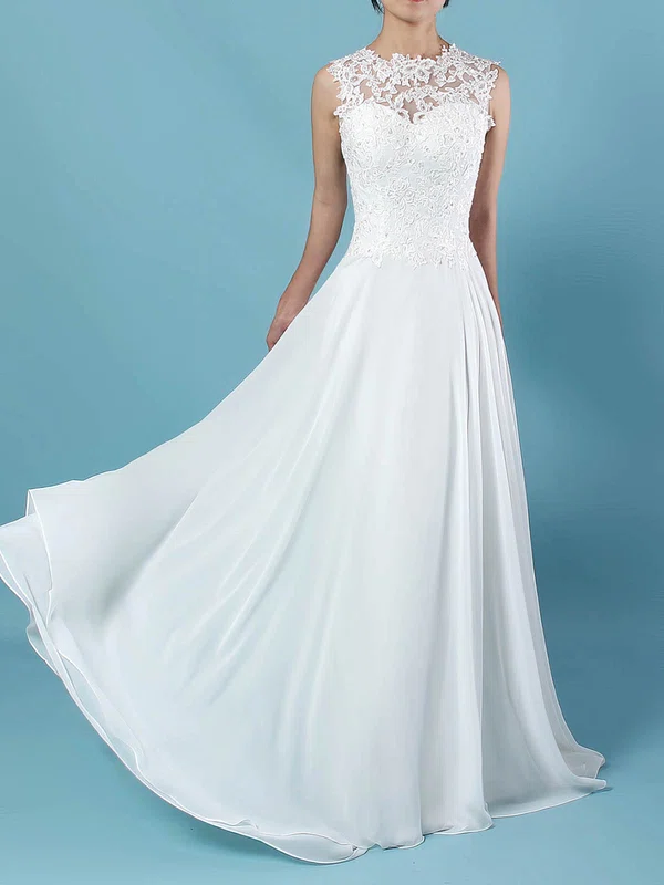 A-line Illusion Chiffon Floor-length Wedding Dresses With Appliques Lace #UKM00023305