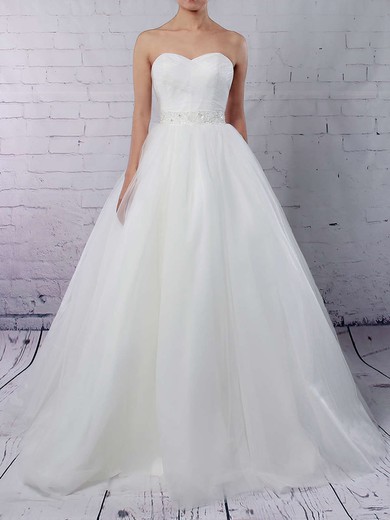 Ball Gown Sweetheart Tulle Sweep Train Wedding Dresses With Sashes / Ribbons #UKM00023153