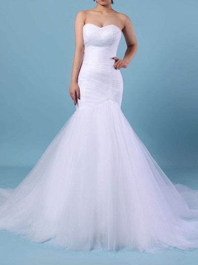 Tulle Sweetheart Trumpet/Mermaid Sweep Train Ruched Wedding Dresses #UKM00023219